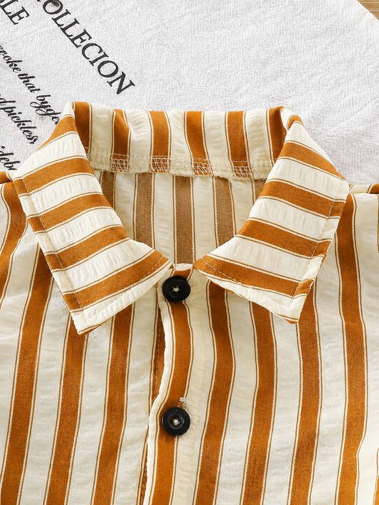 2pcs/Set Baby Boy Casual Striped Polo Collar Top & Shorts Summer Clothes
