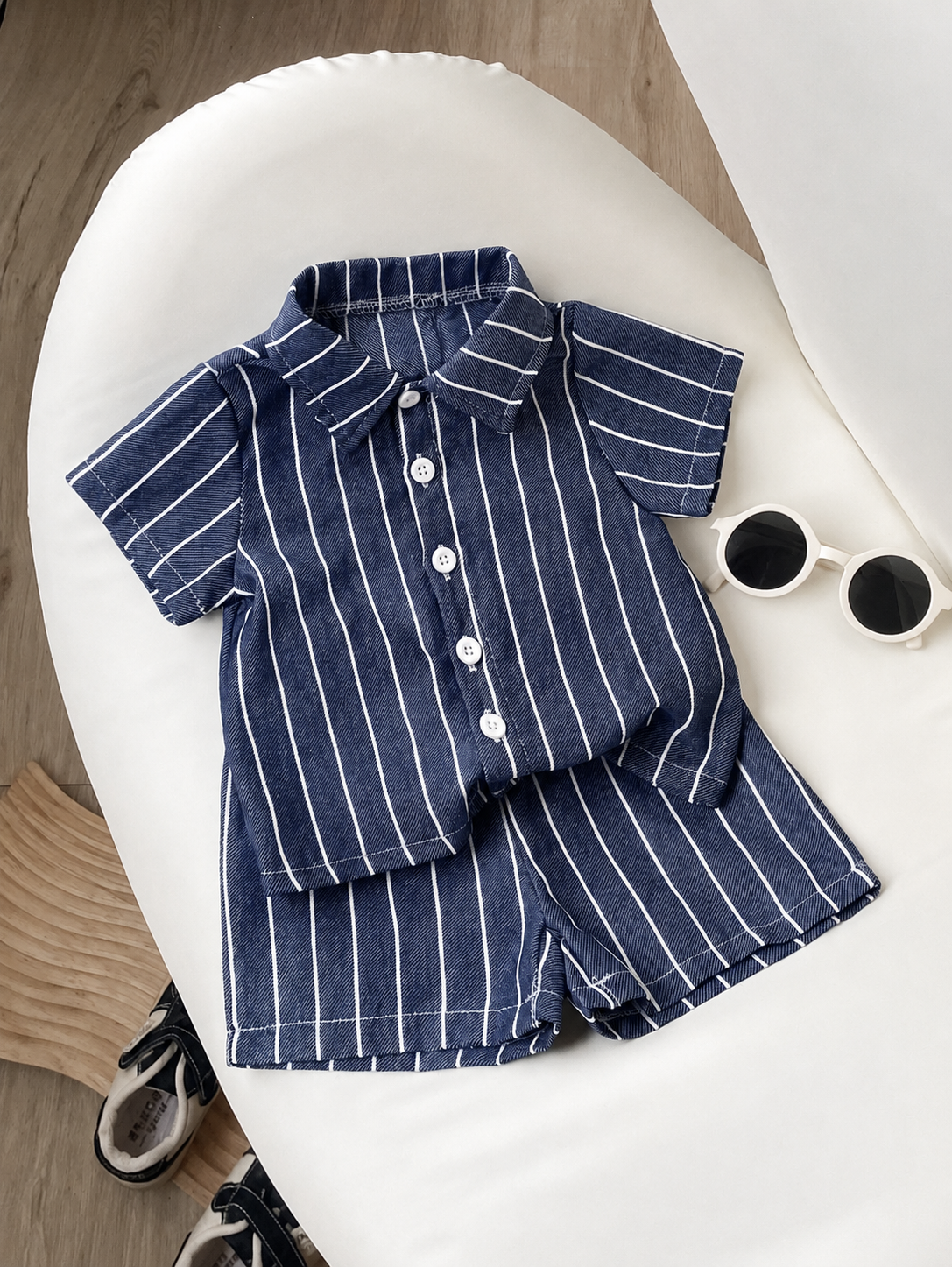 2pcs/Set Baby Boy Casual Striped Polo Collar Top & Shorts Summer Clothes