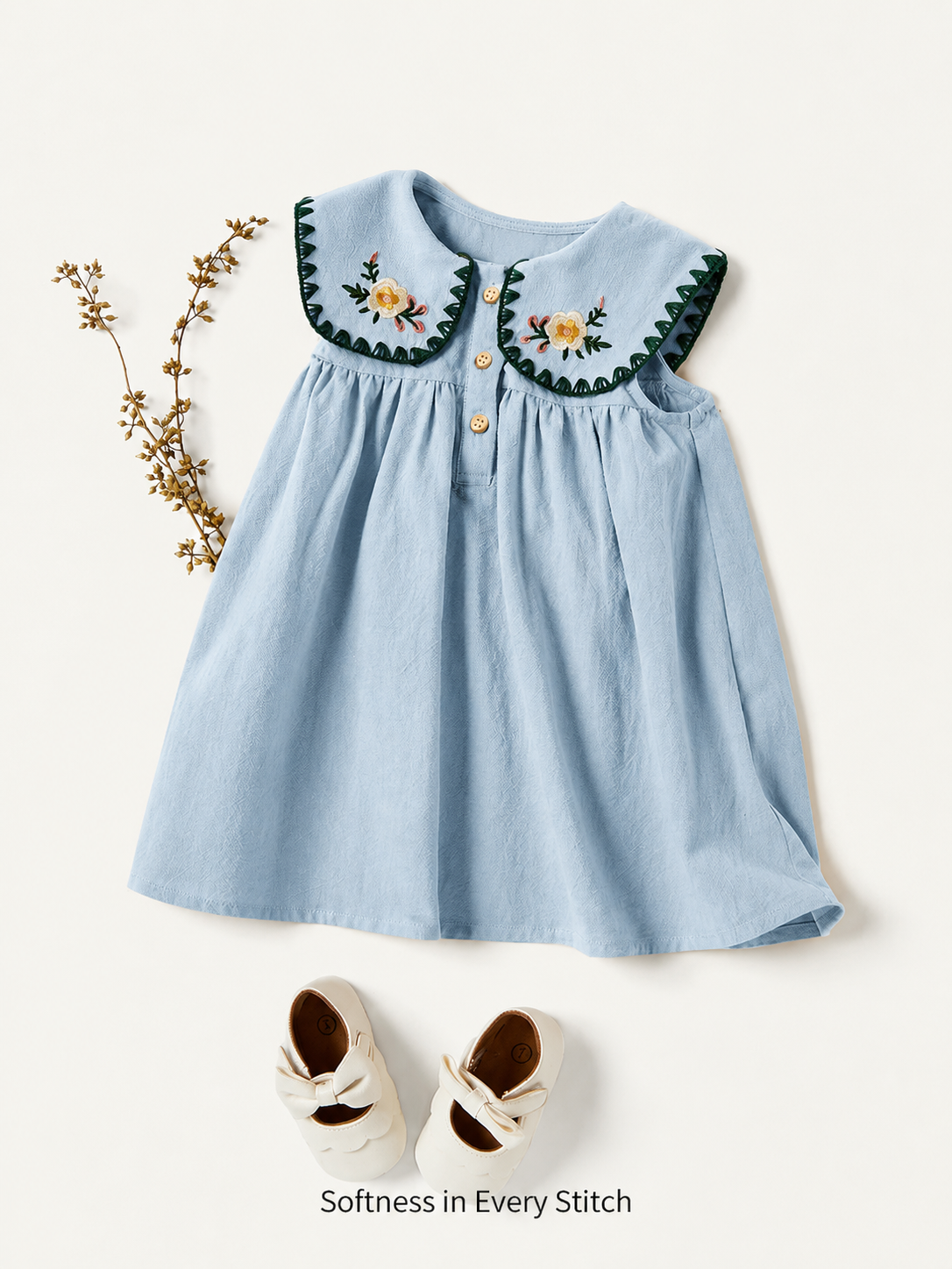 Ruffle Collar Floral Print Sleeveless Dress for Baby Girls