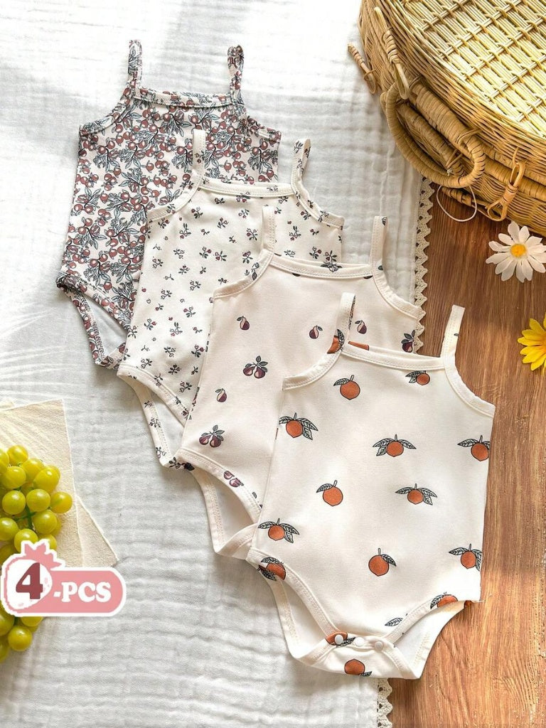 Baby Girl Ditsy Floral Rompers - Countryside Vintage Style 4 Piece Set