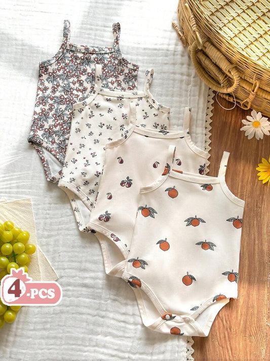 Baby Girl Ditsy Floral Rompers - Countryside Vintage Style 4 Piece Set