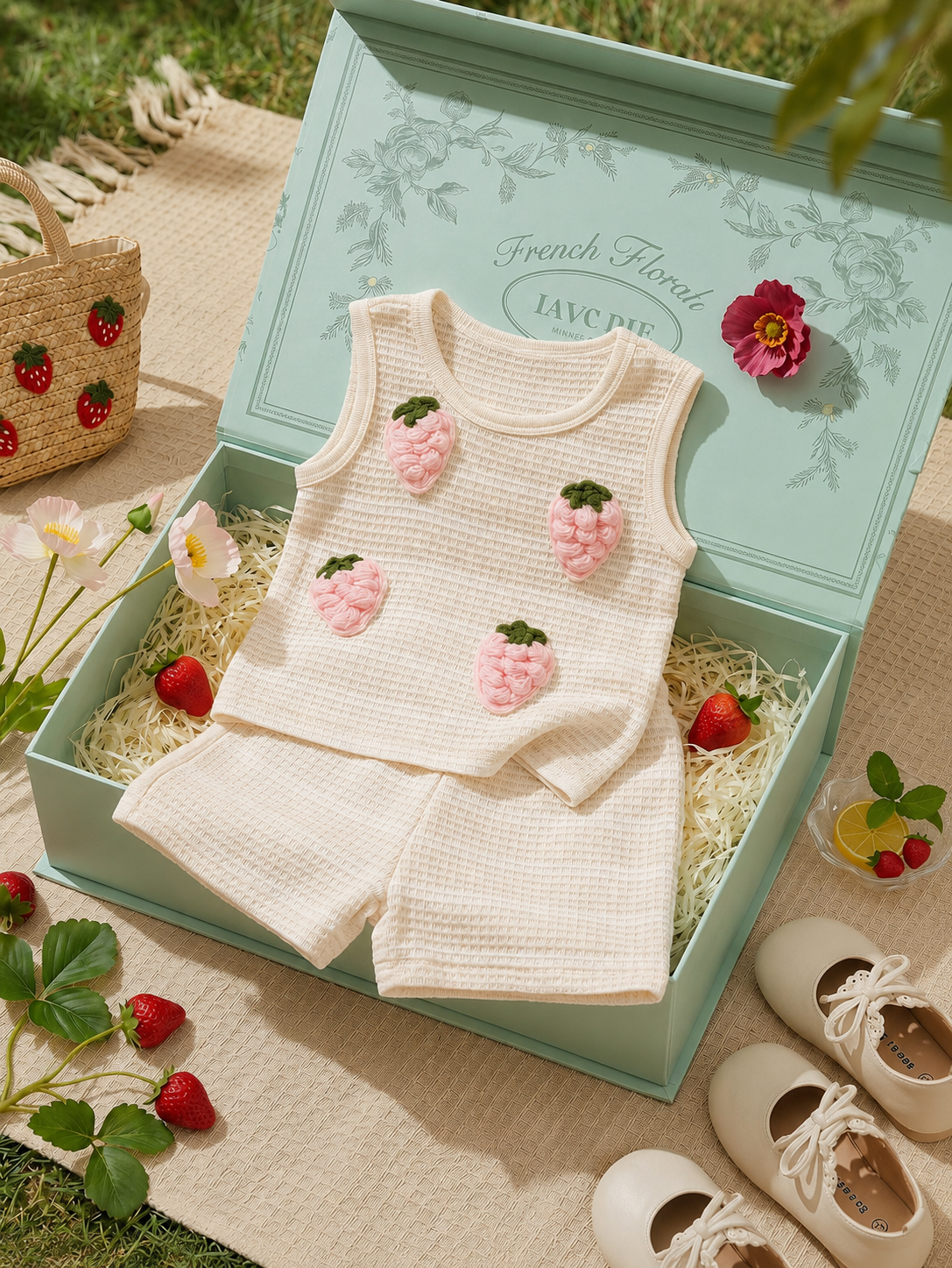 Sweet Style Strawberry Print Top & Shorts 2-Piece Set for Toddler Girls