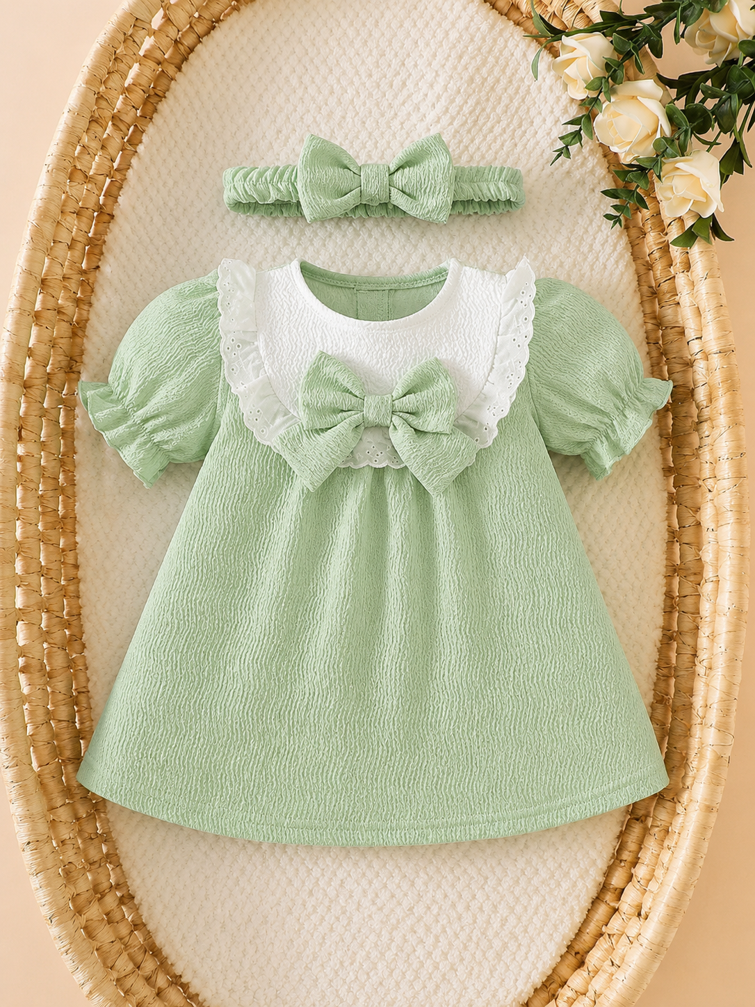 Newborn Pink Bow Dress & Headband Set - Sweet Princess Style Outfit