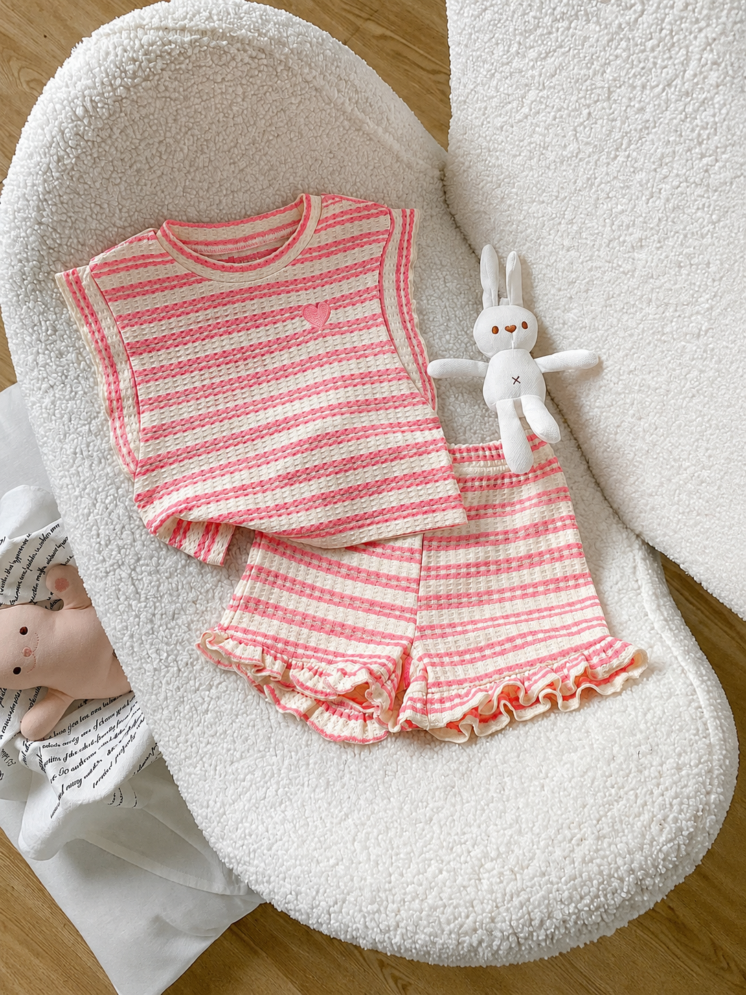 Baby Girl Black & White Striped Ruffle Sleeve T-Shirt & Shorts Set