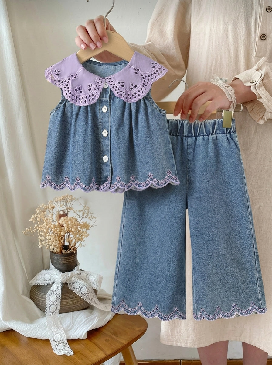 Elegant Countryside Outfit Set For Baby Girls With Embroidered Detail