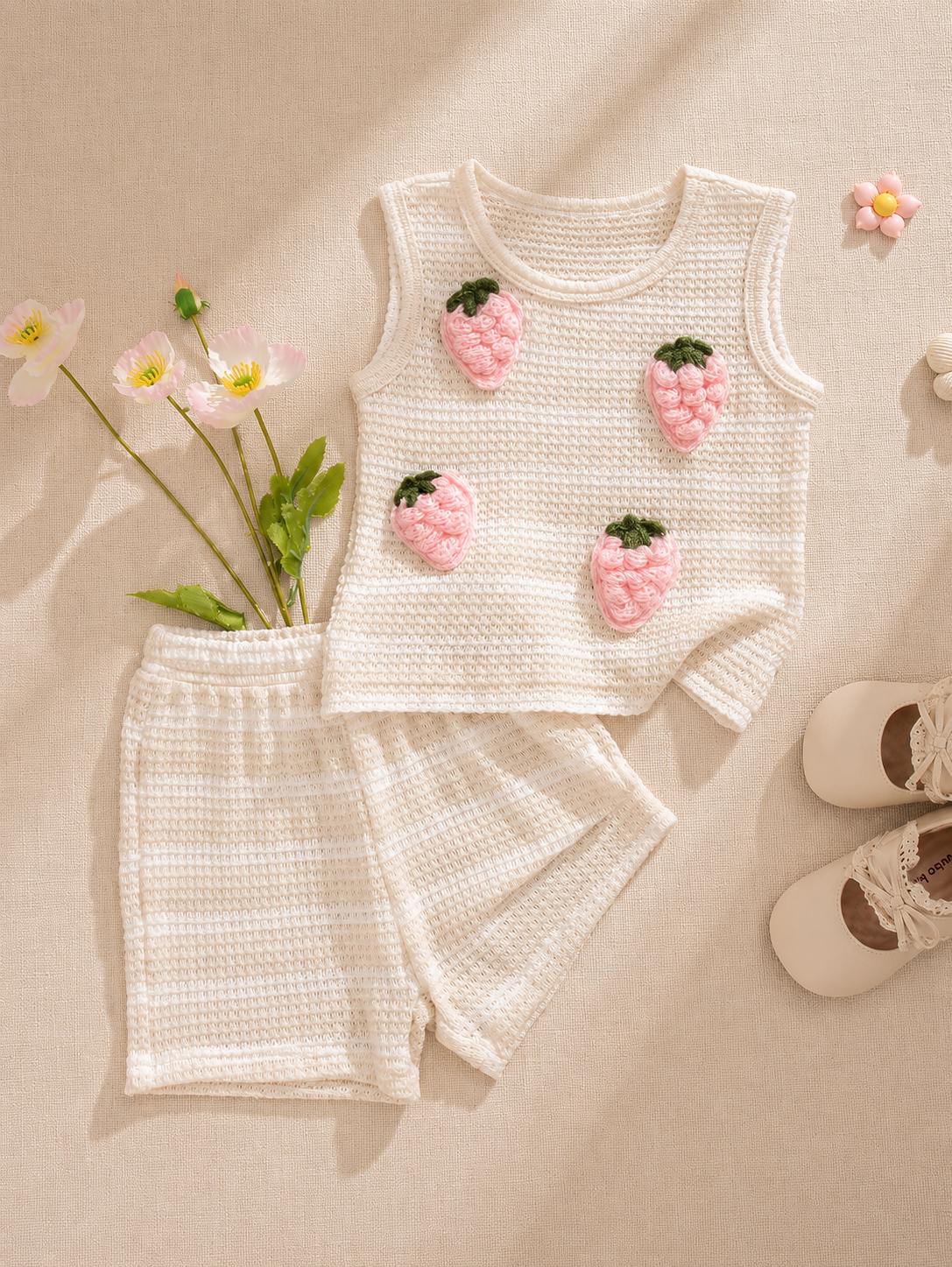 Sweet Style Strawberry Print Top & Shorts 2-Piece Set for Toddler Girls