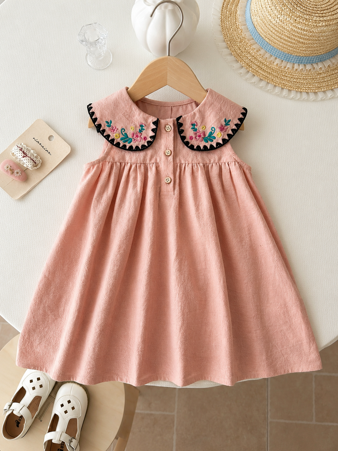 Ruffle Collar Floral Print Sleeveless Dress for Baby Girls