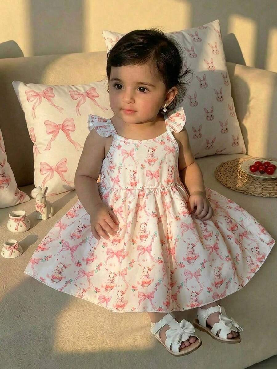 Baby Girl Retro Vintage Floral Dress - Sleeveless Elastic Waist Casual Sundress
