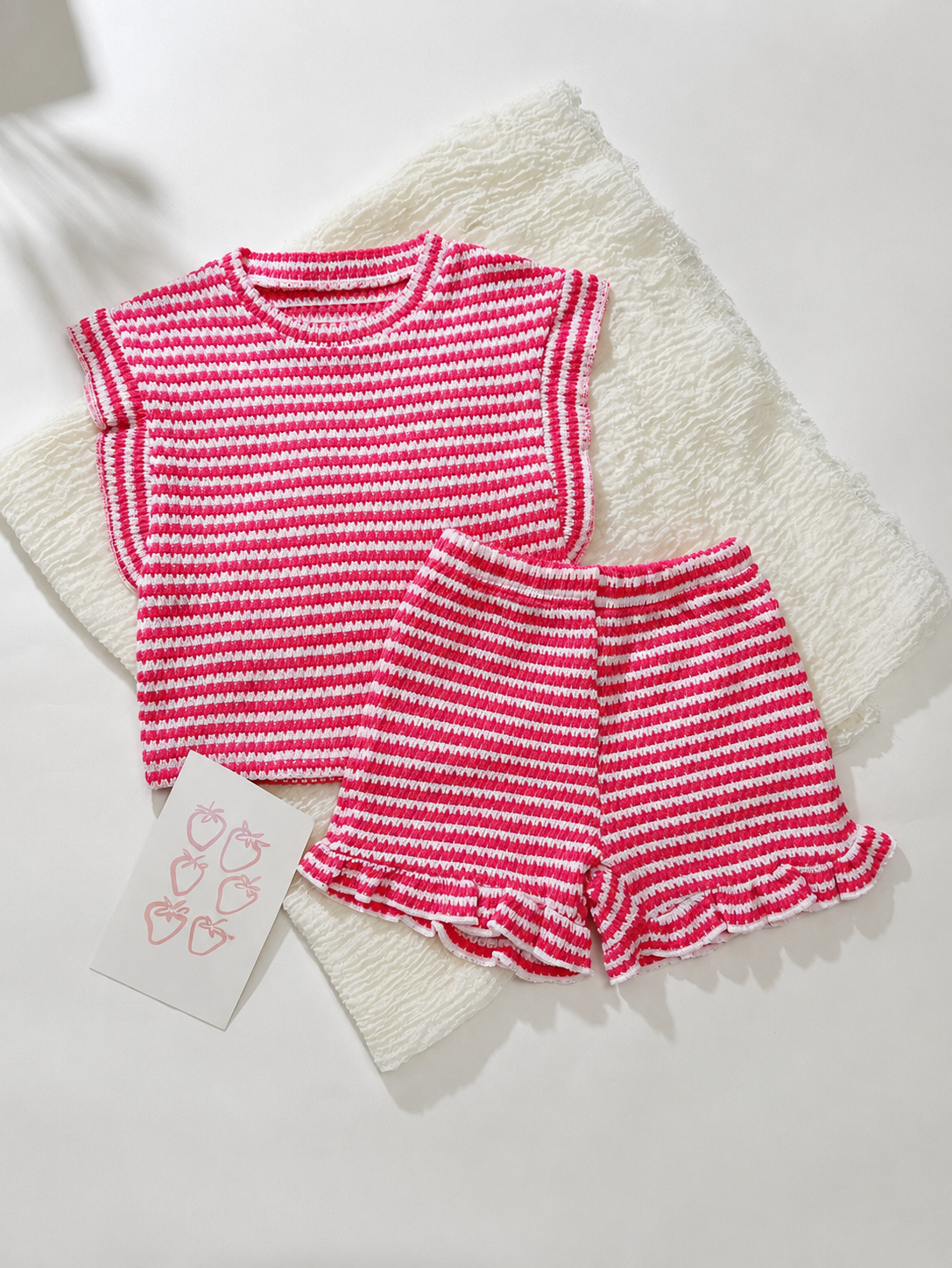 Baby Girl Black & White Striped Ruffle Sleeve T-Shirt & Shorts Set