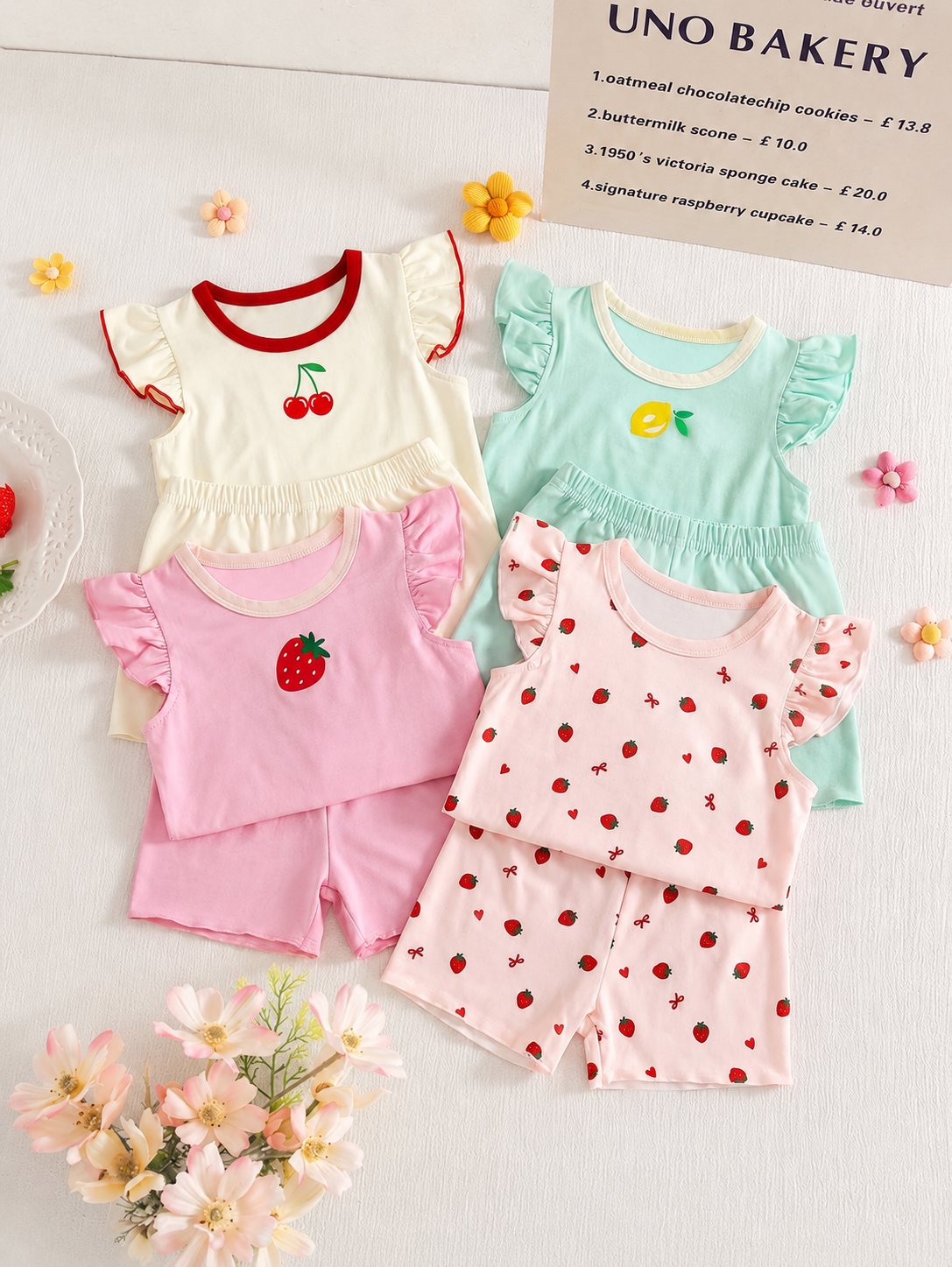 8-Piece Multi-Color Ribbed Short Sleeve Top and Shorts Set for Baby Girls
