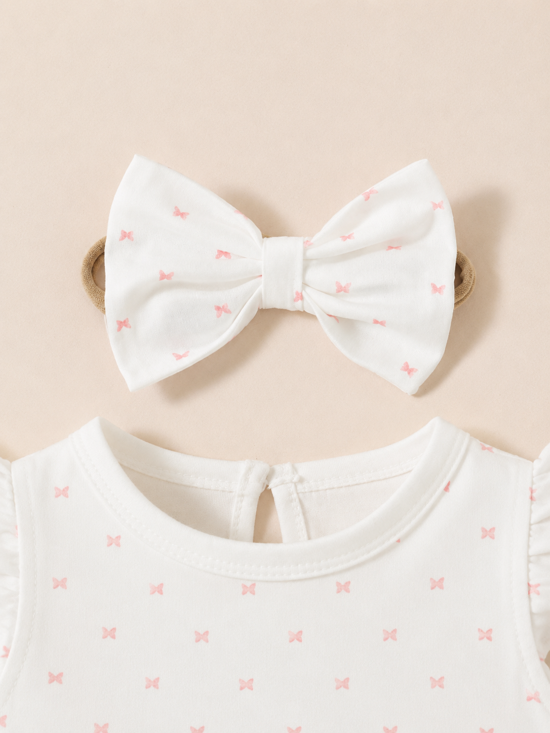 Infant Girl Animal Print Romper - Rabbit & Butterfly Ruffle Trim Outfit