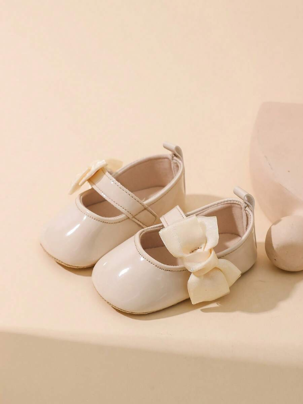 Sweet Glossy Bow Flat Shoes for Infant Girls - Elegant 0-1 Year Princess Flats