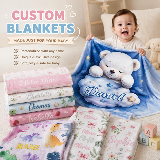Personalized Name Blanket for Babies and Kids, Custom Printed Soft Blanket