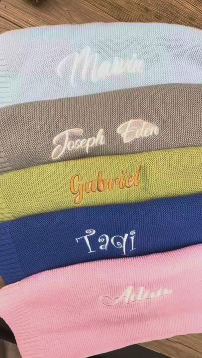 Personalized Kids Knitted Blanket – Custom Name Stroller & Nap Blanket