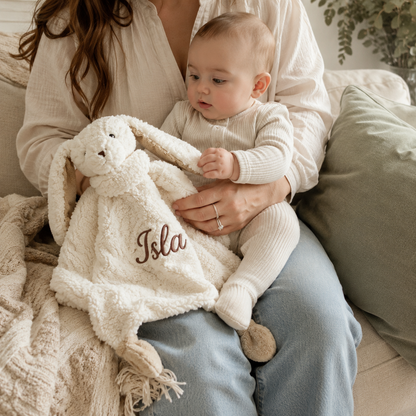 Personalised Baby Bunny Comfort Blanket – Custom Name Plush Lovey & Newborn Gift