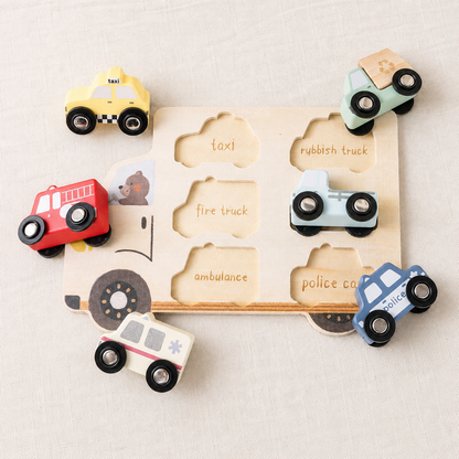 Wooden Push & Pull Car Set – Early Learning Vehicle Recognition Toy for Toddlers