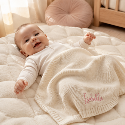 Personalized Kids Knitted Blanket – Custom Name Stroller & Nap Blanket