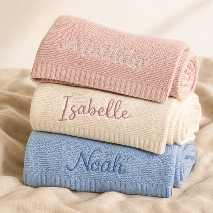 Personalized Kids Knitted Blanket – Custom Name Stroller & Nap Blanket