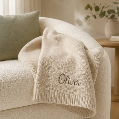 Personalized Kids Knitted Blanket – Custom Name Stroller & Nap Blanket