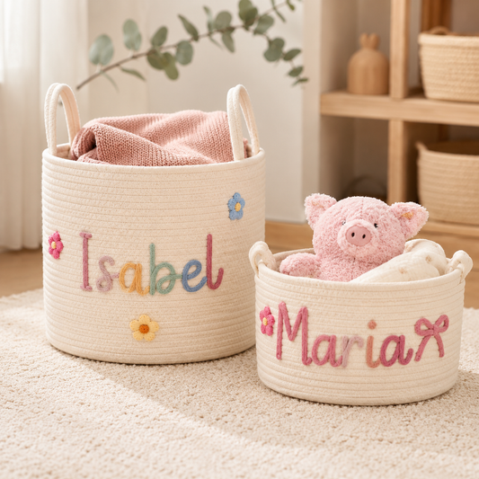 Custom Woven Baby Storage Basket – Boho Nursery Decor