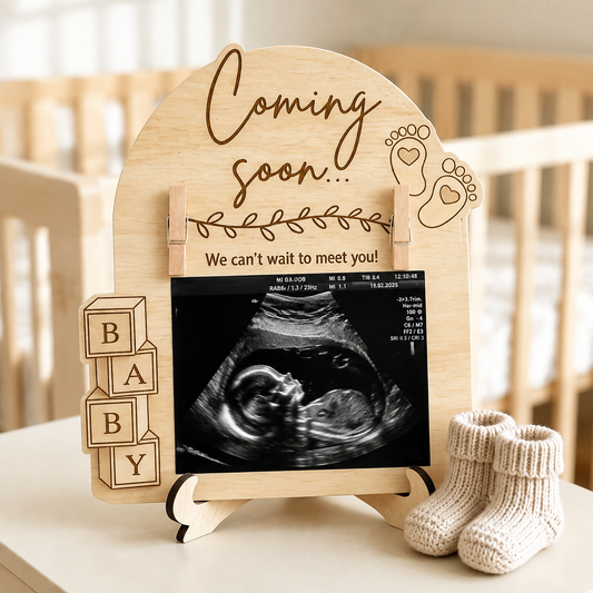 Wooden Baby Ultrasound Photo Frame – Pregnancy Announcement Keepsake