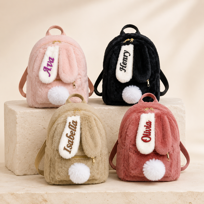 Personalized Bunny Ear Plush Backpack – Custom Embroidered Name School Bag