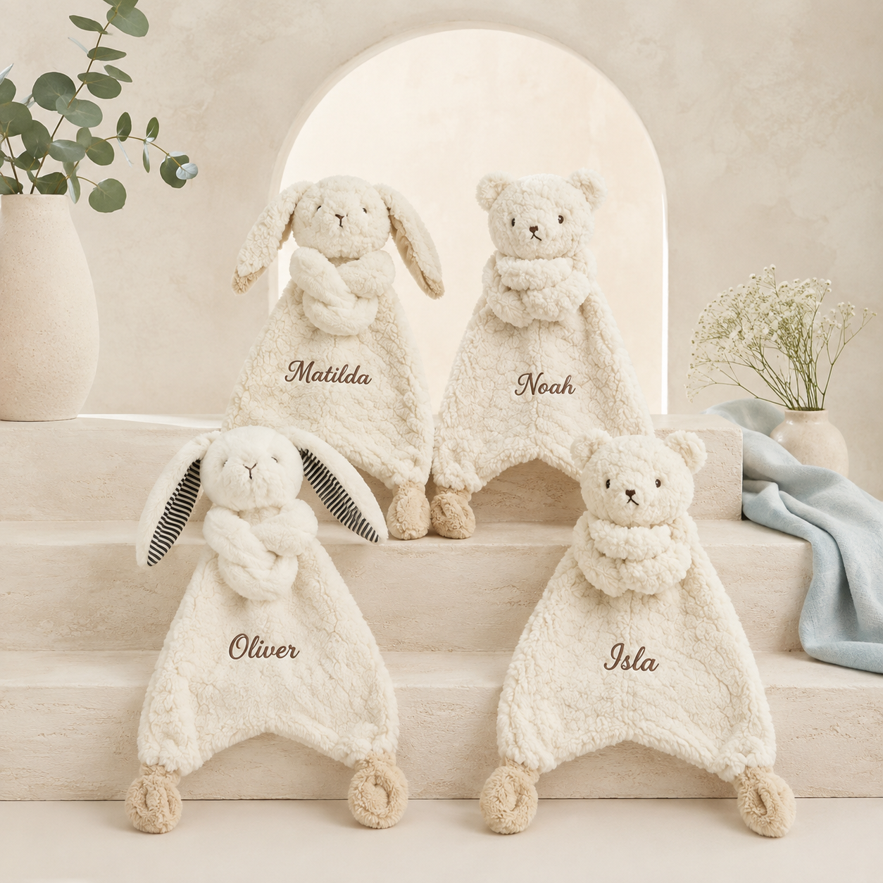 Personalised Baby Bunny Comfort Blanket – Custom Name Plush Lovey & Newborn Gift