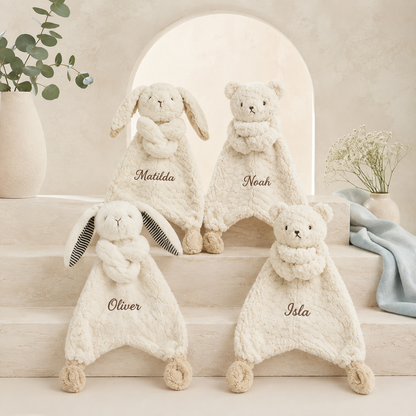 Personalised Baby Bunny Comfort Blanket – Custom Name Plush Lovey & Newborn Gift