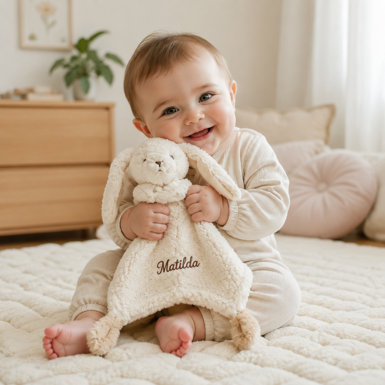 Personalised Baby Bunny Comfort Blanket – Custom Name Plush Lovey & Newborn Gift