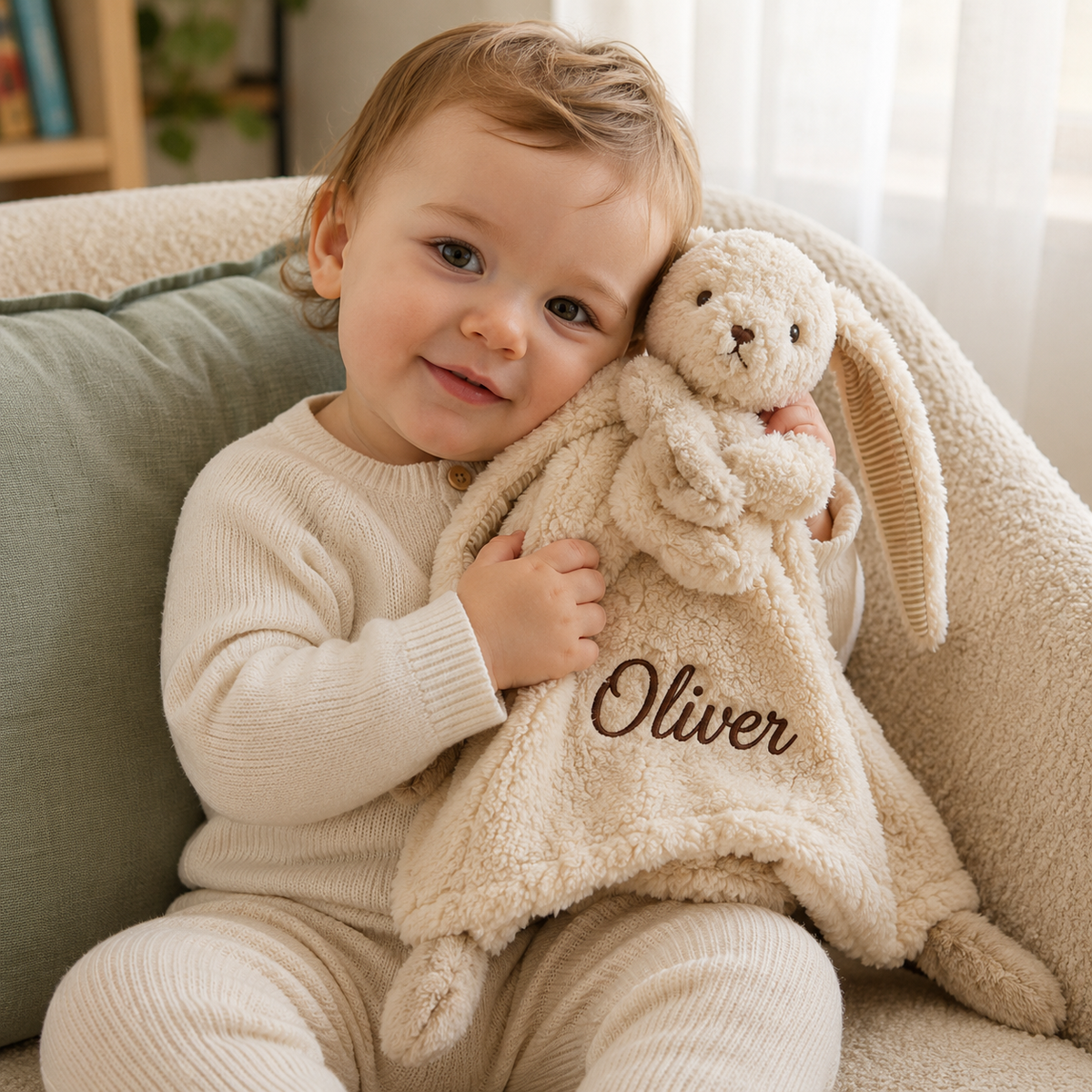 Personalised Baby Bunny Comfort Blanket – Custom Name Plush Lovey & Newborn Gift