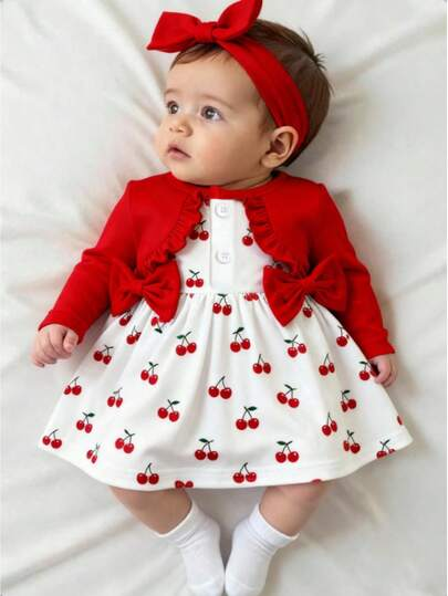 Baby Girl Floral Patchwork Dress & Headband Set - Sweet Pink Autumn Outfit